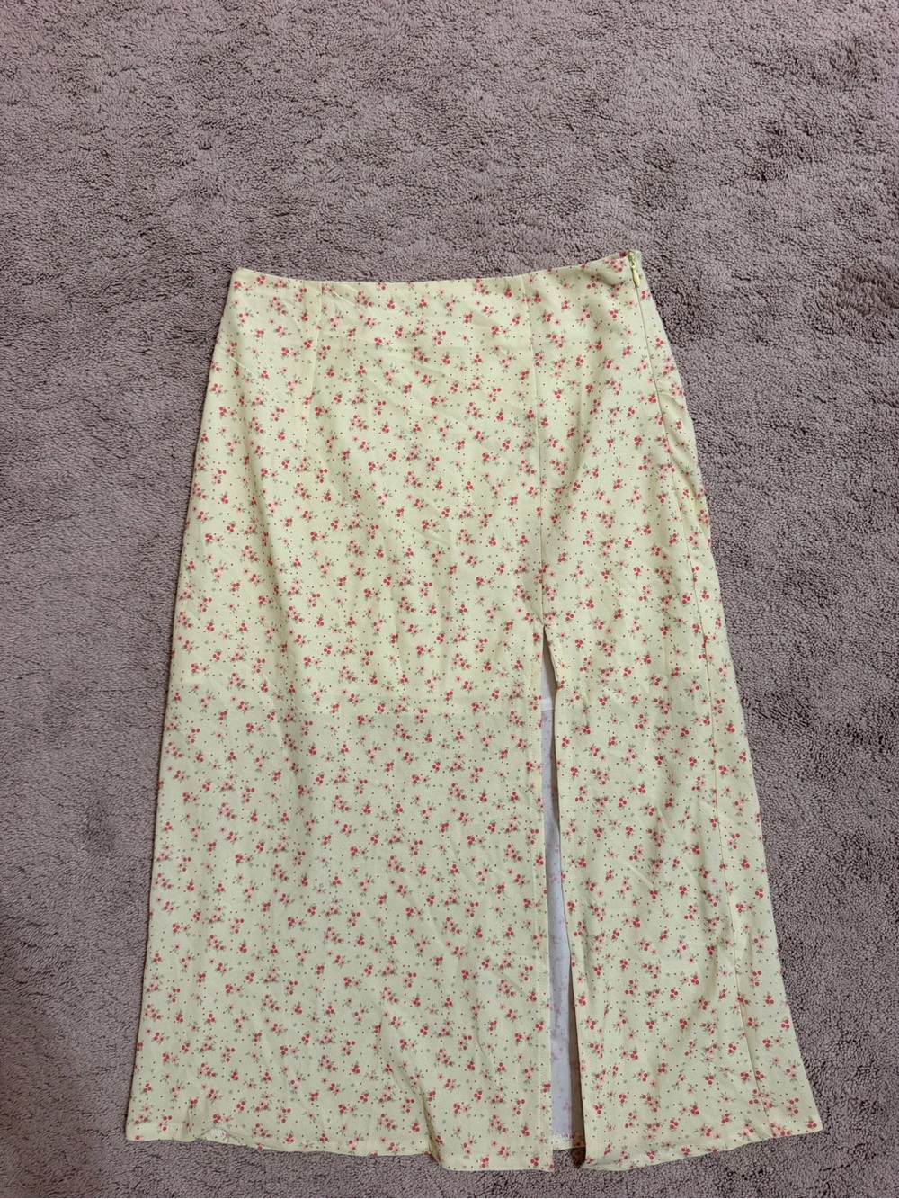 Princess Polly Pale Yellow Floral Midi Skirt with Front Slit